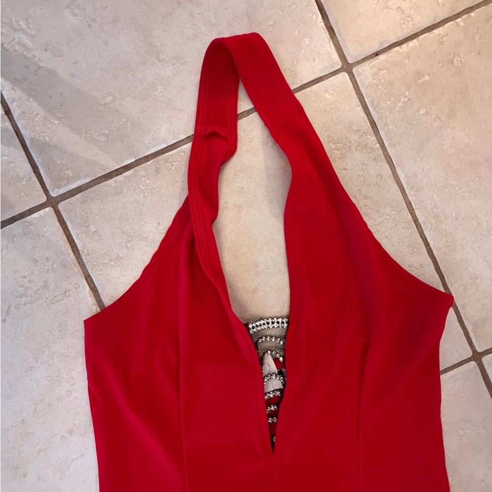 Sabora Red Dress with Gold Chain Detail